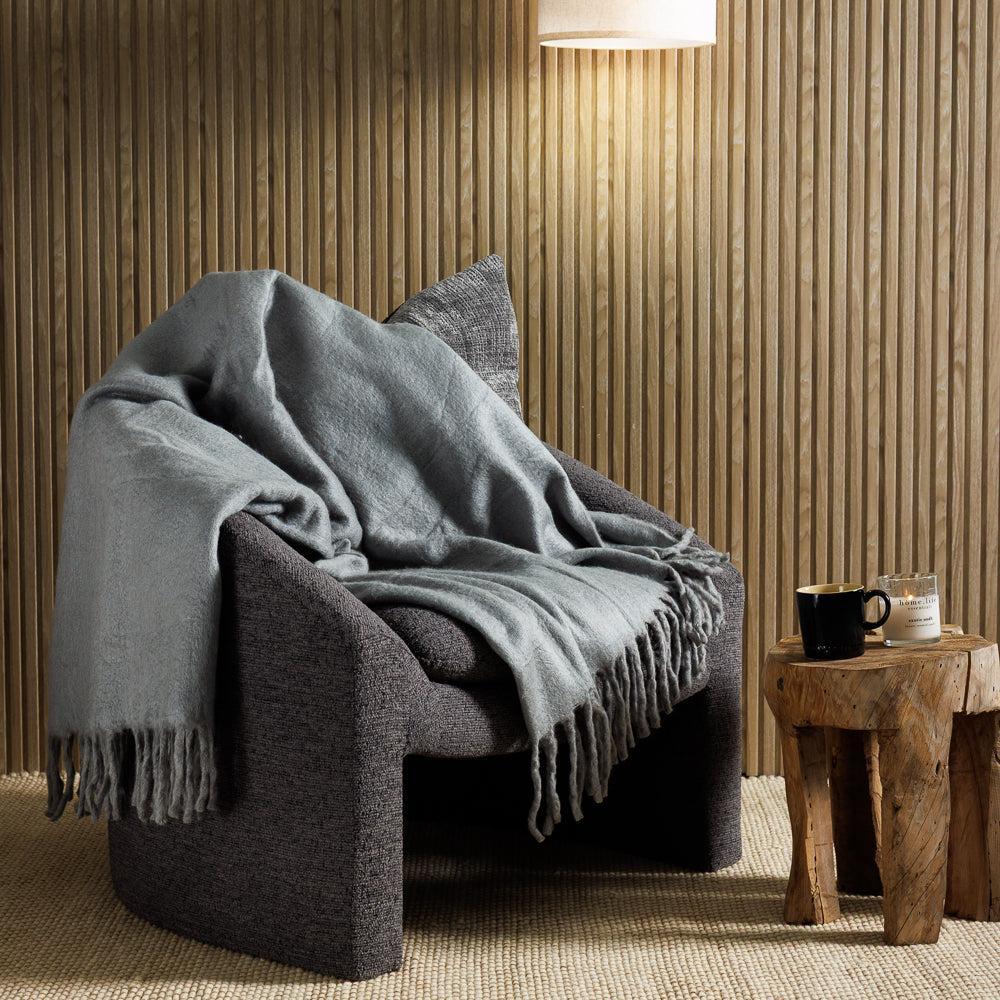 Nest Woollen Blend Blanket Throw Silver Grey-Blankets
