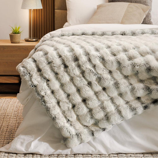 Pebble Mink Faux Fur Blanket Glacier-Blankets