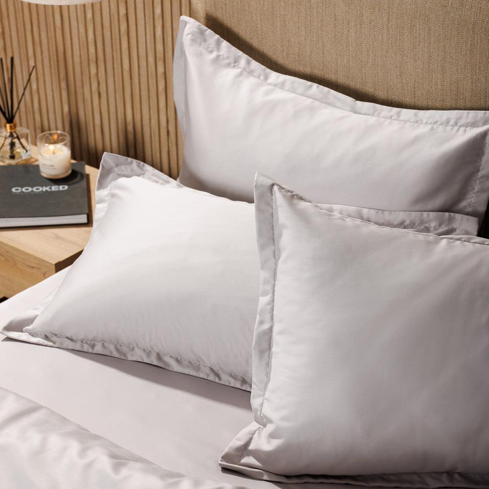 Whisper Soft 500 Thread Count Oxford Egyptian Cotton Sateen Duvet Cover Set Silver-Duvet Cover Sets