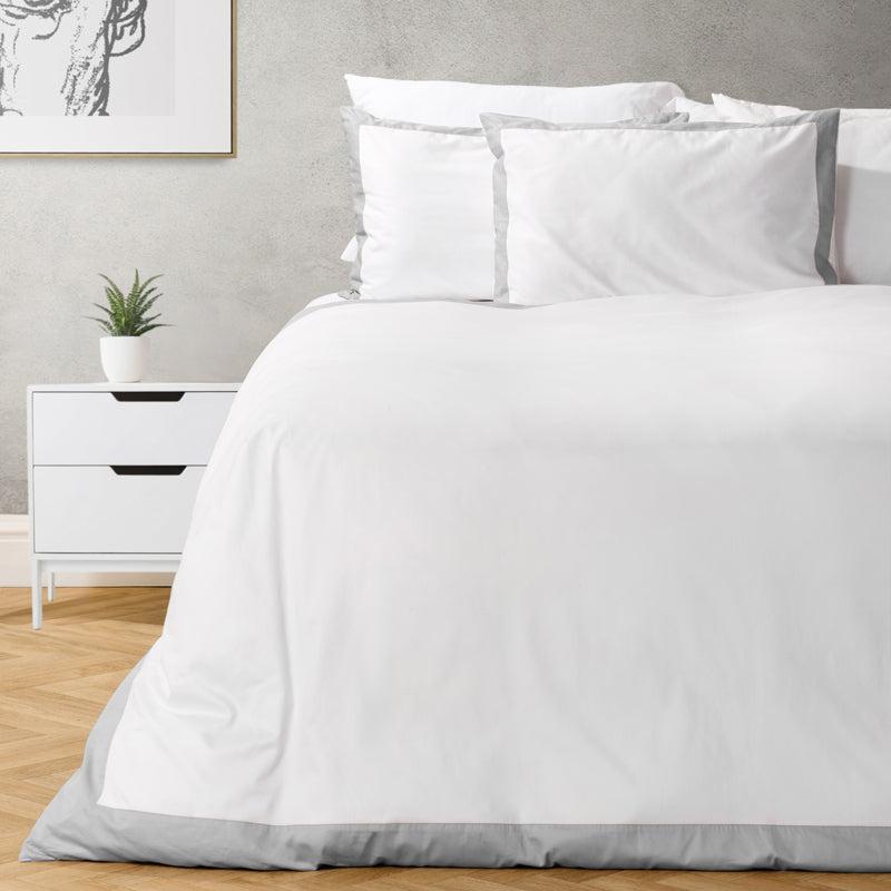 Whisper Soft Como 400 Thread Count Egyptian Cotton Contrast Border Duvet Cover Set - Grey-Duvet Cover Set