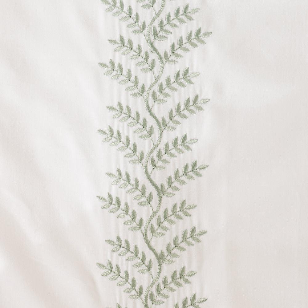 Whisper Soft Leafline 400 Thread Count 100% Cotton Embroidered Duvet Cover Set Sage on White-Duvet Cover Sets