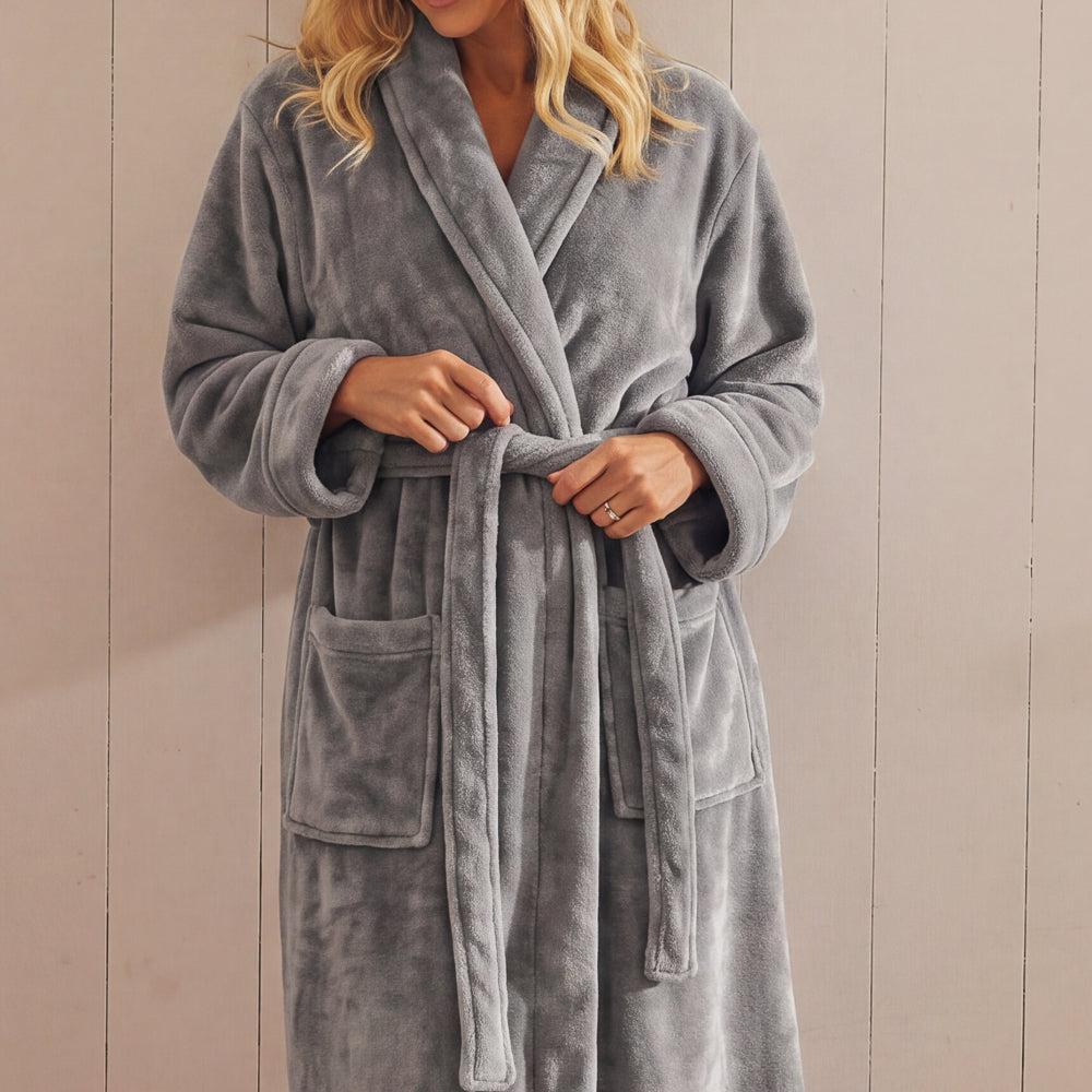 Whisper Soft Microfleece Bathrobe Grey-Bathrobes