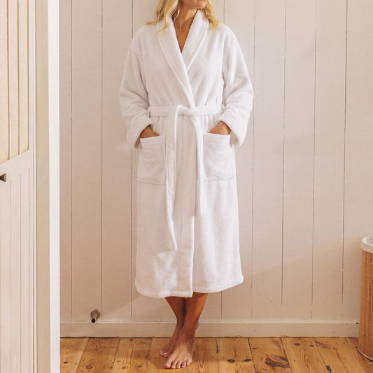 Whisper Soft Microfleece Bathrobe White-Bathrobes