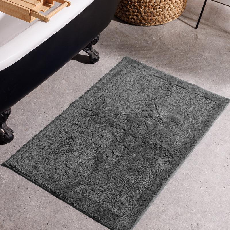 Whisper Soft Non-Slip Cotton Pattern Bath Mat - Ash Grey-Bath mat