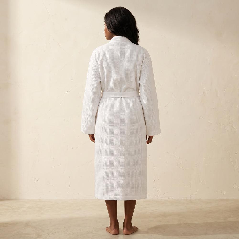 Whisper Soft Waffle Pique Towelling Bathrobe White-Bathrobes